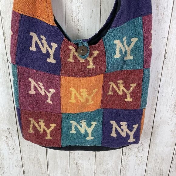 NY Crossbody Sling Slouchy HOBO Bag NEW YORK BLOCK PATCHWORK - Nepal - Picture 2 of 13
